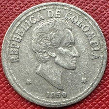 Colombia 1959 Copper-Nickel 20 Centavos. Simon Bolivar. KM# 215.1