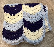 34" x 20" Handmade Blue White Crochet Lap Blanket Baby Blanket Scalloped Edges