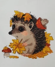 Riolis The Leaf Gatherer 1882 cross stitch kit, Autumn leaves,mushroom, hedgehog