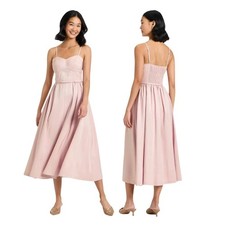 A New Day Women's Mauve Pink Smocked Back Tie Waist Midi Dress Size Large