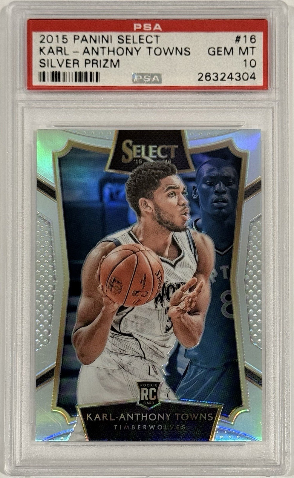2015 Panini Select #16 Karl Anthony Towns Silver Prizm Rookie RC PSA 10 Low Pop
