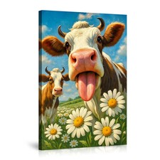 Cute Cow Wall Art Canvas Poster Daisy Field Farmhouse Theme Decor