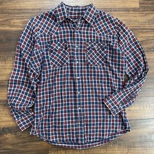 Vintage Levis Mens Large Blue Red Plaid Pearl Snap Western Button Up Shirt L/S
