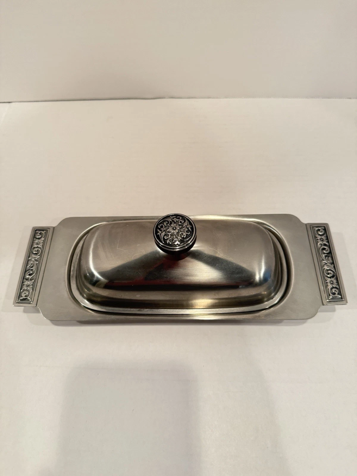 International Decorator 18-8 Stainless Set Vintage Covered Butter Dish