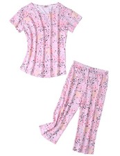 ENJOYNIGHT Womens Pajama Sets Cotton Pj Set Short Sleeve Top With Large, Pink