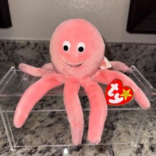 Inky the Octopus TY Beanie Baby 1995 Pink Plush With Heart Tags