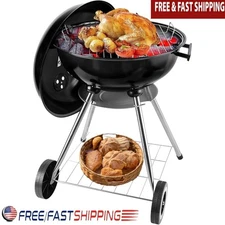 Kettle Charcoal Grill Portable Outdoor BBQ W/ Adjustable Air Vent Storage Rack