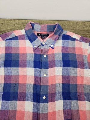 Cremieux Linen Button-Down Shirt Men's XL Plaid Short Sleeve Preppy