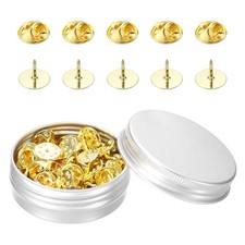 50 Pairs Metal Pin Backs, Butterfly Locking Pin Backs 11mm x 11mm, Gold Tone