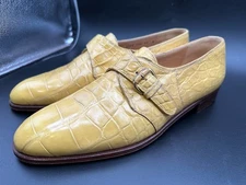 Mauri Size 11 M Alligator Yellow  Italy Monk  Dress  Shoes MEN'S