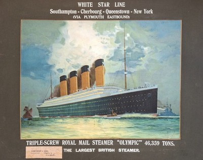 WHITE STAR LINE RMS OLYMPIC EXCELLENT & RARE TRAVEL AGENTS LITHOGRAPH C-1913