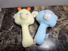Vintage Russ Berrie Plush Baby Blue Bear  Yellow Giraffe Head Rattle Plush