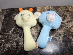 Vintage Russ Berrie Plush Baby Blue Bear & Yellow Giraffe Head Rattle Plush