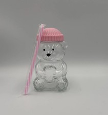 Bear Shaped Glass Cup, Cute Reusable Glass Tumbler with Lid and Straw New 