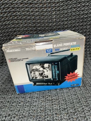 Vintage Amtel TV-0611 Vintage Portable Black & White Television with AM/FM Radio