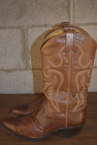 Vintage Brown Tony Lama Men' 9 D Teju Lizard Cowboy Boots Black Label Style 8593, $99 - Photo 4