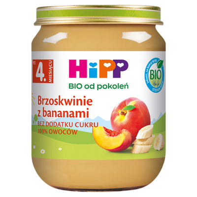4062300319578 HiPP BIO od pokoleń, Brzoskwinie z bananami, po 4. m-cu, 125 g Hip