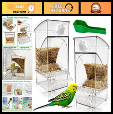 Automatic Bird Feeder 2Pcs No Mess Transparent Acrylic Parrot Seed Container for