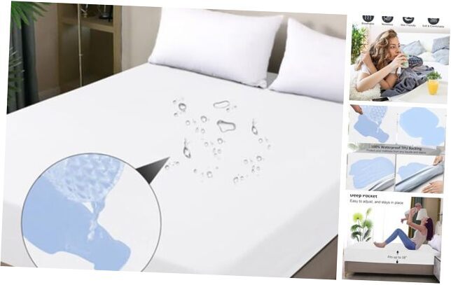 Waterproof Mattress Protector Fitted Sheet Style Breathable Queen White