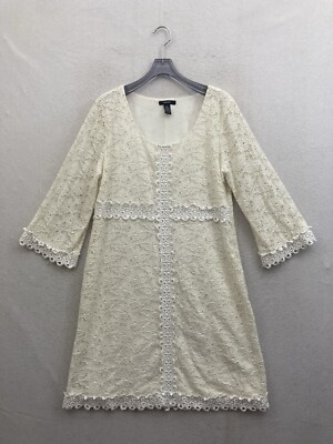 Alfani Dress Womens Large White Lace Overlay Lined Long Flare Sleeves | eBay