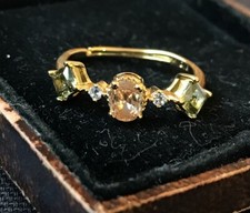 Vintage Style Peridot  And Crystal Ring 18K Gold Plated