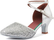 Women Latin Dance Shoes Heeled Ballroom Salsa Tango Party Sequin