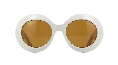 NEW GUCCI SUNGLASSES GG1647S 003 WOMEN ROUND WHITE BROWN EYEWEAR GUCCI GG1647S 003 White Silver Brown Lens Round Sunglasses  main image 4
