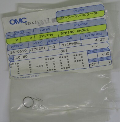 Spring Key Override New OMC Outboard Marine Corp Boat OEM Choke Override Spring Part No ...
