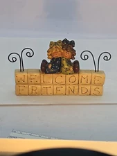 Blossom Bucket Signed Suzi "WELCOME FRIENDS" Shelf Sitter 4¼ X 2¾" EUC Skoglund