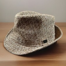 Vintage OLE Fedora Adult Mens OSFM Ivory  Tan Textured Wool Herringbone Hat EUC
