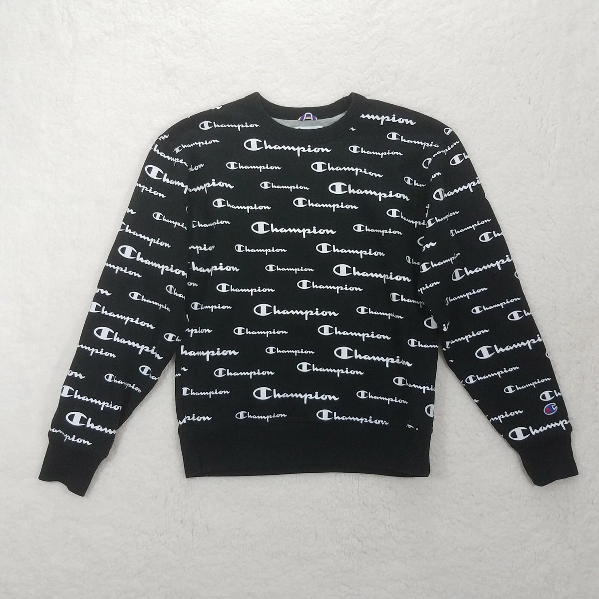 Champion Menu0026#039;s S Sweatshirt All Over Print Black White Logo Long  Sleeve | eBay