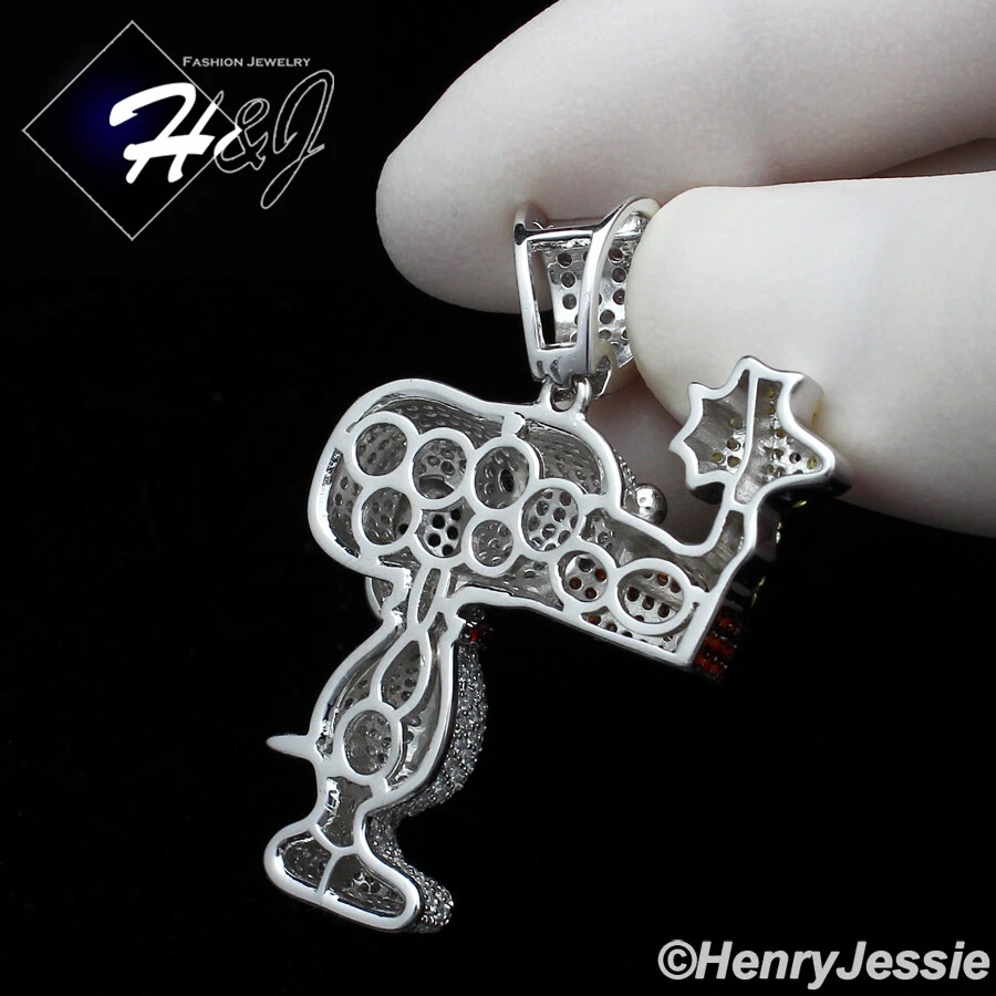 MEN SOLID 925 STERLING SILVER FULL ICY BLING CZ 3D SNOOPY DOG PENDANT*SP267 - Image 2 of 4