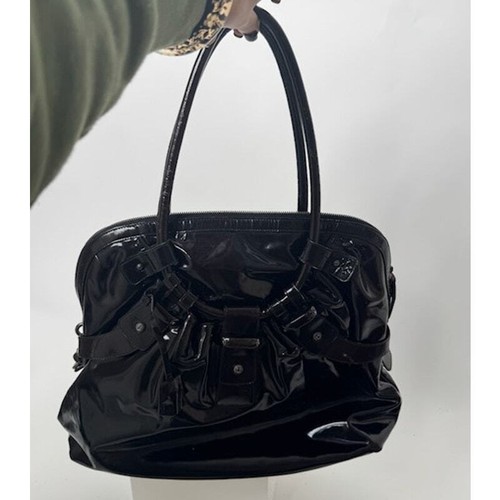 Salvatore Ferragamo Gancini Black Patent Leather Ruched Boho Hobo Bag - Picture 3 of 13