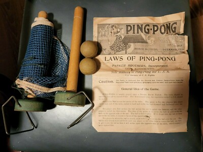 Table Tennis Ping Pong Net, Laws sheet and Two Balls Rare Vintage 