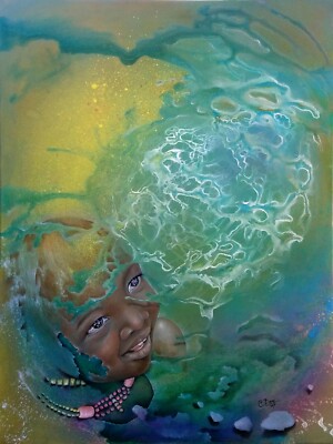 African,American,Art,Decor,Abstract,Large,Painting,Sky,Kids,Hope,dream,Light,Blu