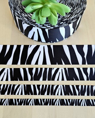 3/8, 5/8, 7/8 & 1.5'' (1 YD) Zebra Print Grosgrain Ribbon Jungle Animal Print