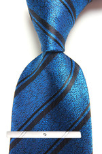 New Classic Striped Blue Black JACQUARD WOVEN 100 Silk Men's Necktie Tie