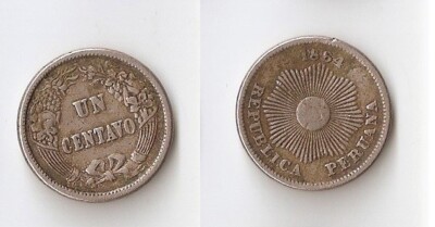 Peru UN 1 CENTAVO 1864 R High grade!!!