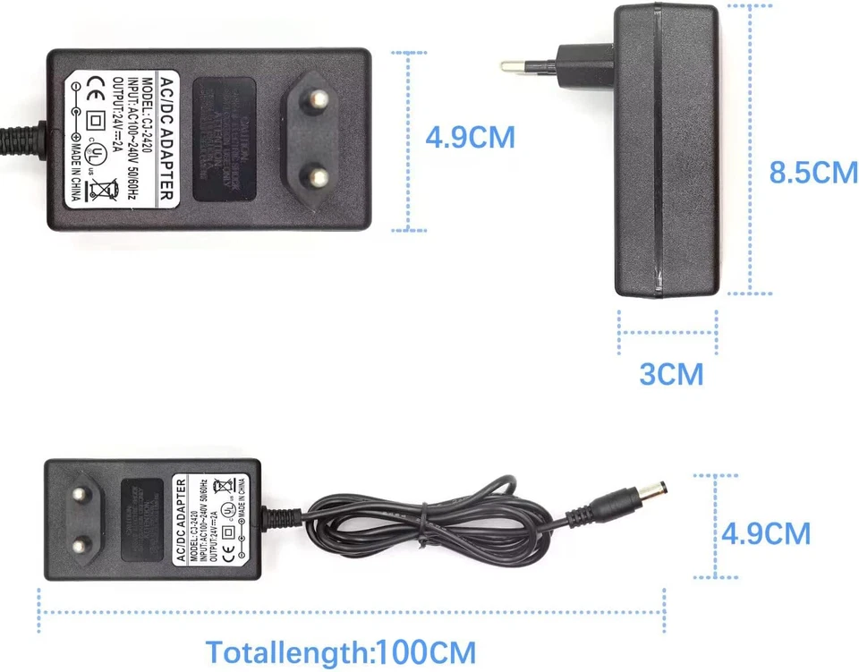 Alimentatore Trasformatore 24V 2A 48W DC per Striscia LED Adattatore Di Alimenta - Immagine 4 di 4