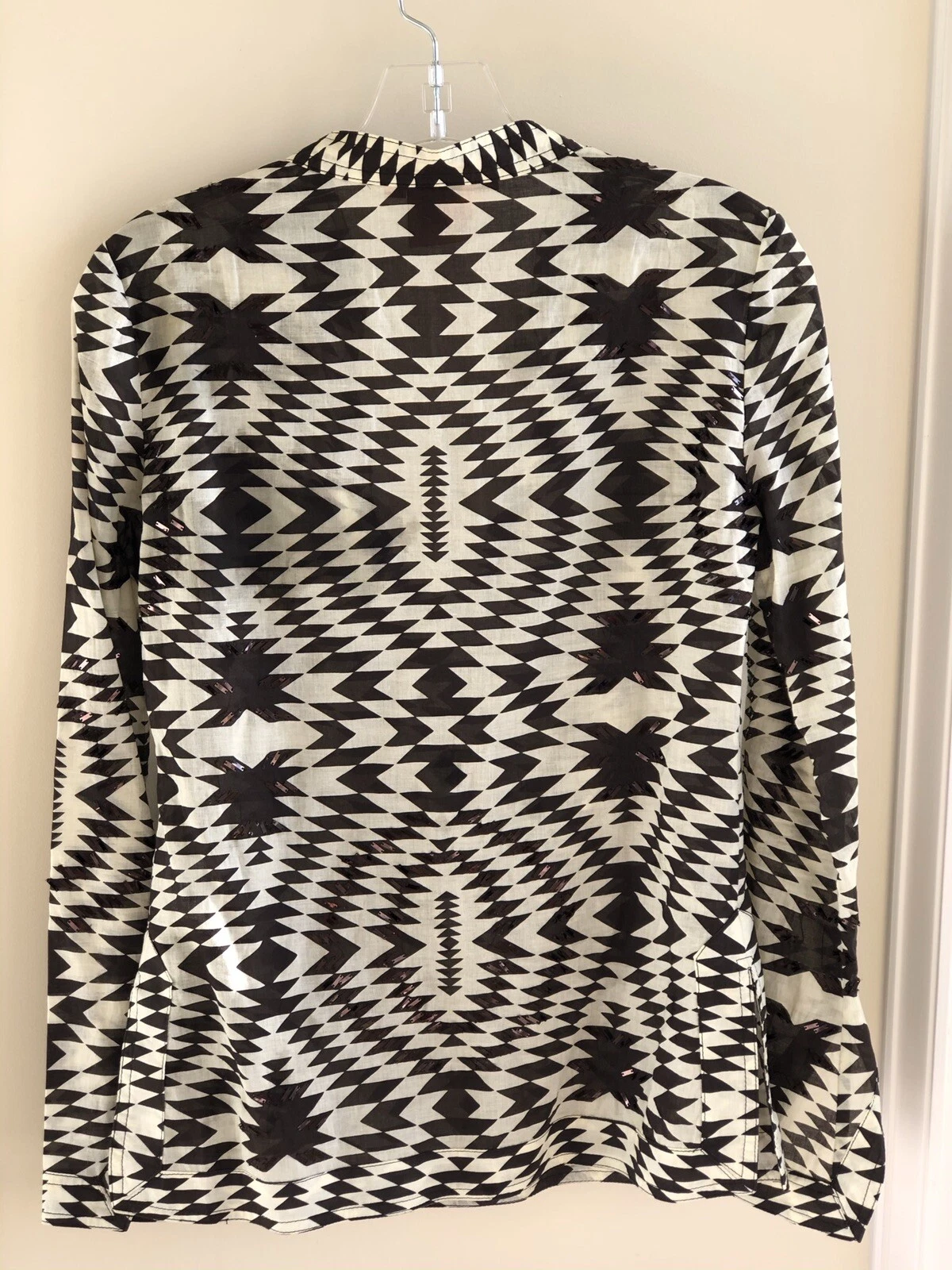 Tunica Tory Burch squisita paillettes impreziosite marrone crema zig zag taglia 0