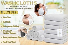 12 pcs Pack White Wash Cloths Hotel Quality 13x13 Size Highly Absorbent 520 GSM