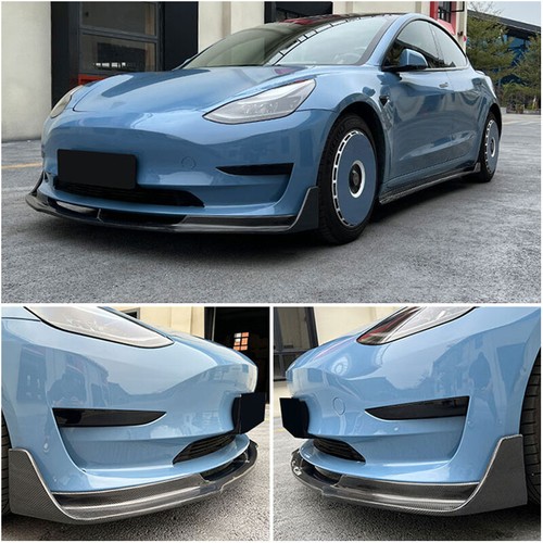 Fits Tesla Model 3 2017-2021 REAL CARBON FIBER Front Bumper Lip Spoiler Splitter - Picture 7 of 12
