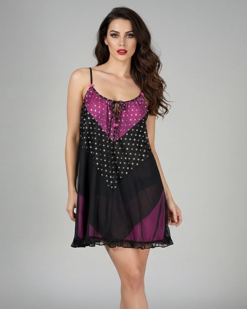 Set 3 Pièces Babydoll Sexy Betsey Johnson Avec Jarretelles Et Dentelle Mesh - Taille M