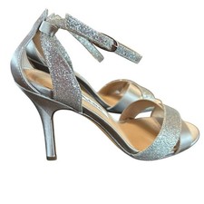 Nina Venus Crisscross Stiletto Evening Heels Sandal Crystal Silver NEW 5.5