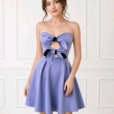 ASOS Blue Strapless Mini Dress UK 6 Scuba Bow Cut Out Skater New