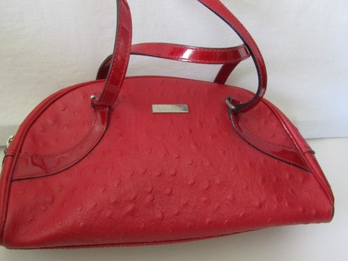 CRISTIAN RED OSTRICH EMBOSSED LEATHER HANDBAG