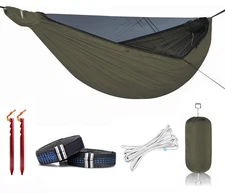 11ft Camping Hammock with Mosquito Net and Structure Ridgeline, Lightweight P...