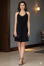 Vintage Cache Black Halter Chain Mini Dress Made in USA – Size L