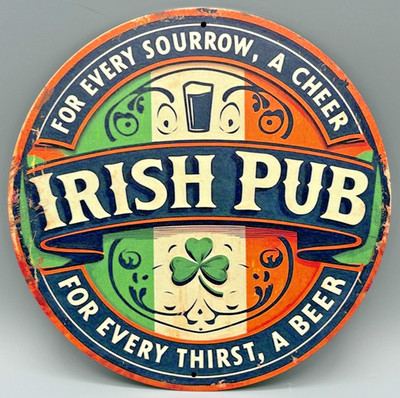 *Metall/Blech-Schild-''Irish Pub''-Beer/Bier-Deko/Bar-rund-ca.20cm Durchm.