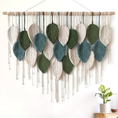  Macrame Wall Hanging Large Boho Home Decor, Bohemian 39''W x 29.5''L Green